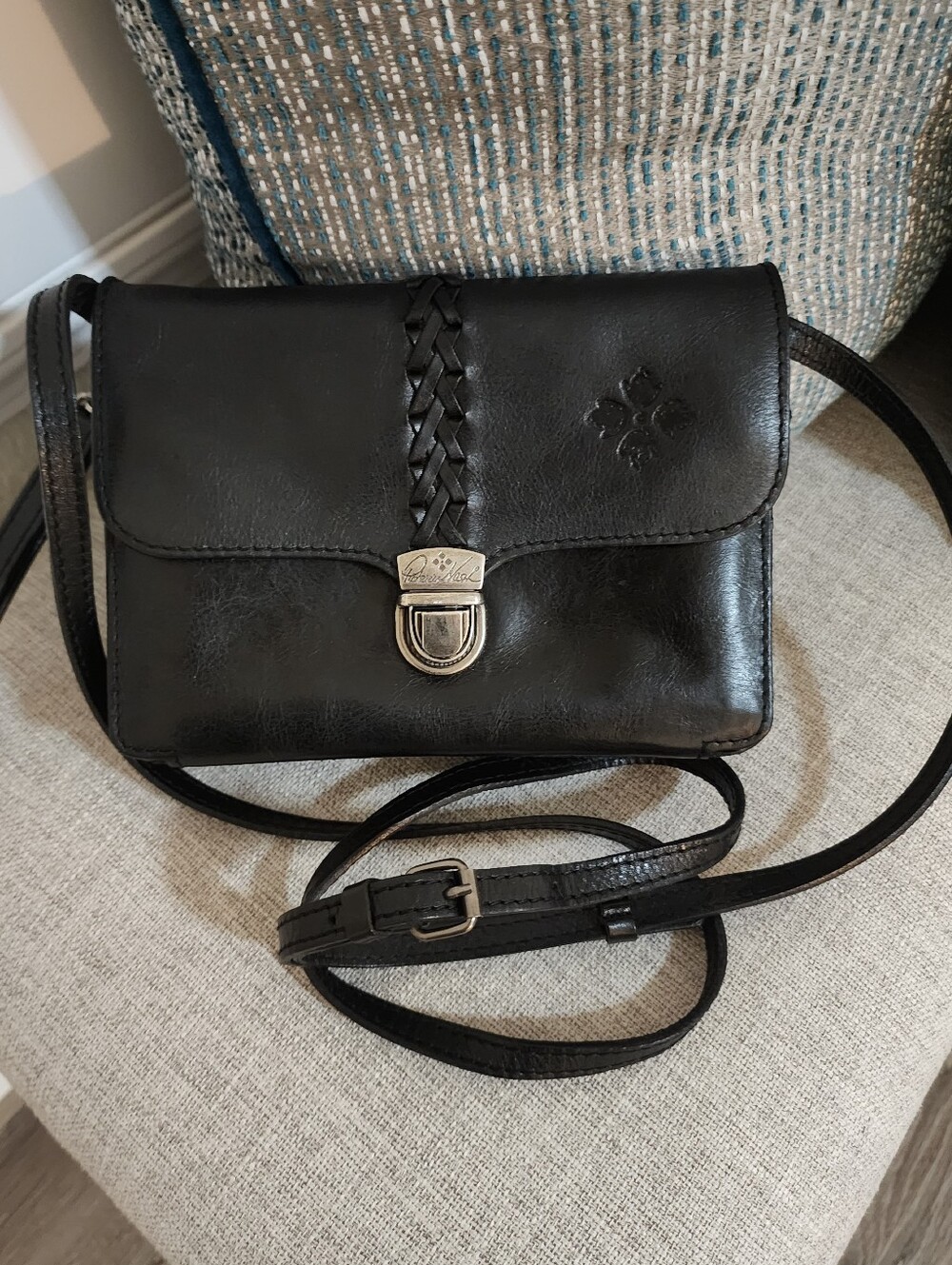 Patricia Nash Black Leather Crossbody Bag with Braided Detail